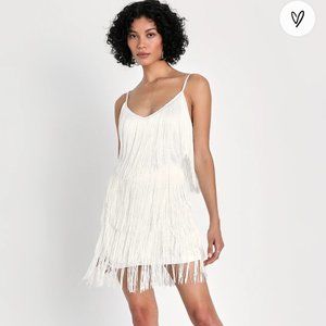 Lulus White Sequin Fringe Dress